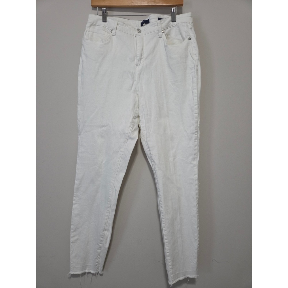 Kaari Blue Womens Skinny Jeans White High Rise Raw Hem Size 14